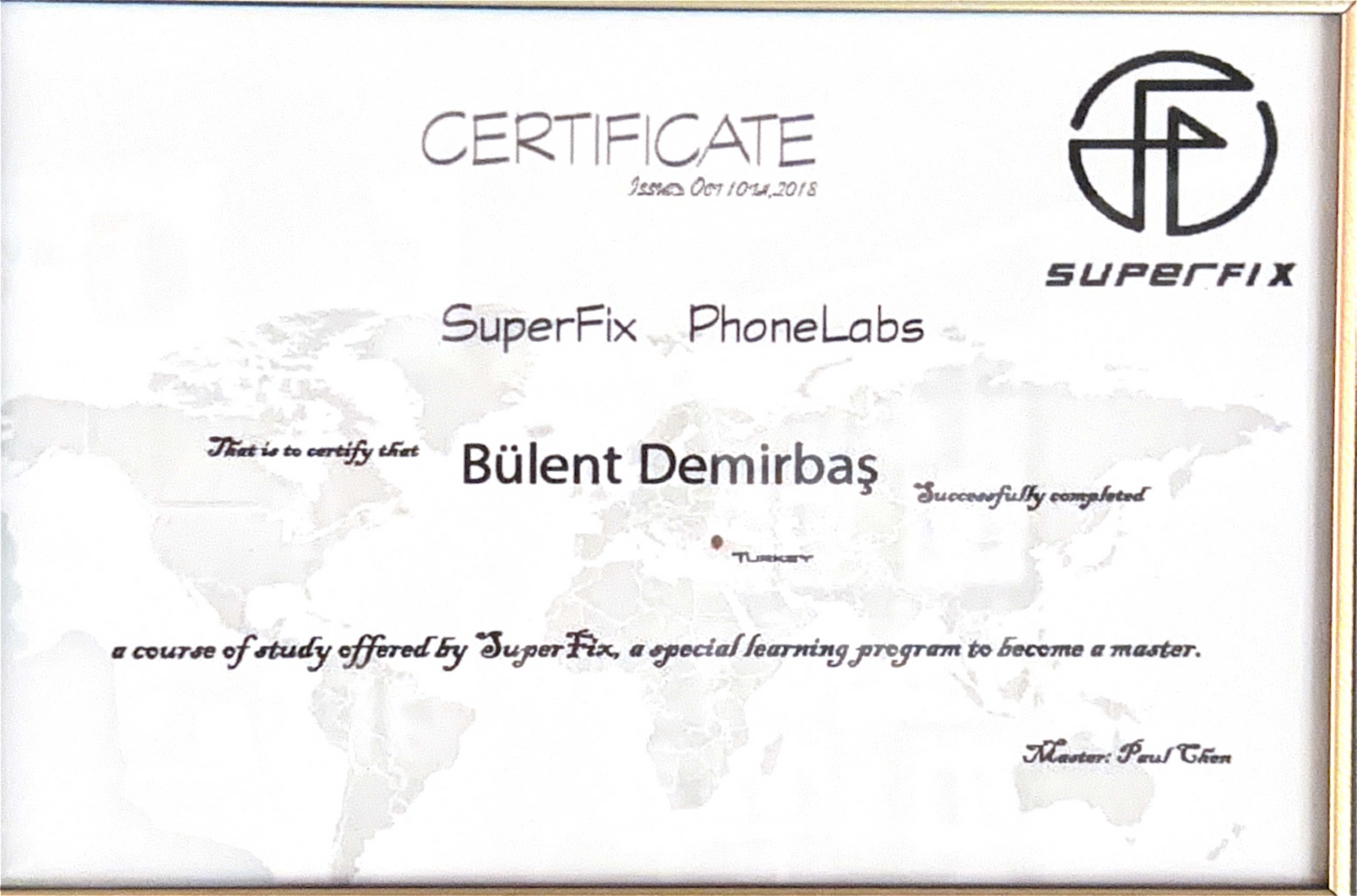 Superfix Yetkili Servis Sertifikası